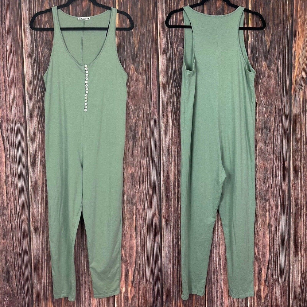 Zara Womens Sage Green Jumpsuit Sleeveless Slouchy Comfy Size Small S